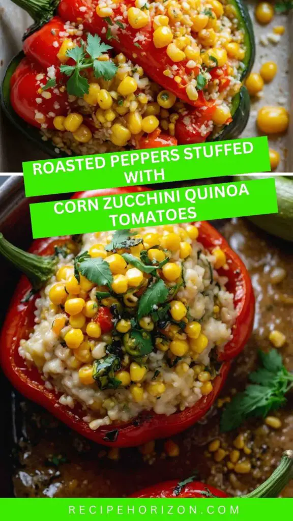 Roasted Peppers Stuffed with Corn, Zucchini, Quinoa, and Tomatoes Roasted Peppers Stuffed with Corn, Zucchini, Quinoa, and Tomatoes