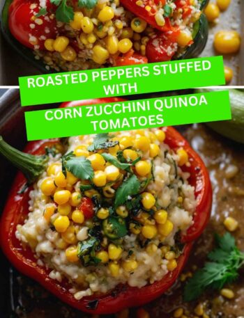 Roasted Peppers Stuffed with Corn, Zucchini, Quinoa, and Tomatoes